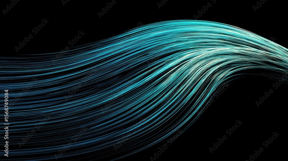 Poster turquoise lines flowing in a wave pattern.