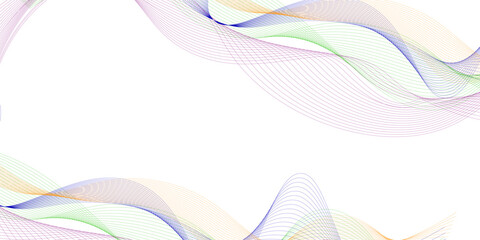 Colorful abstract wave lines on white background. Smooth flowing gradient curves in green, orange, blue, and purple tones.