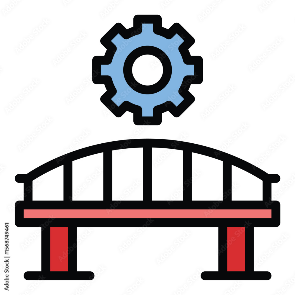 Poster civil engineering icon flat line style illustration representing infrastructure design and construct