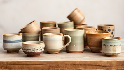 "Close-Up of Handmade Ceramic Cups &ndash; Artisan Pottery for Sale"