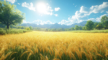 Obraz premium Golden Wheat Field Under Bright Blue Sky (5)