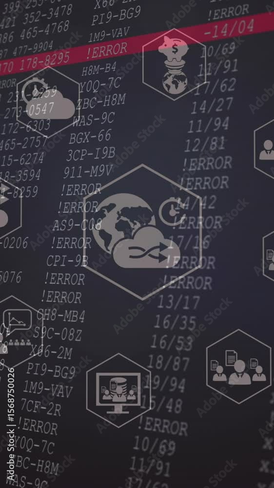 Aufkleber Animation of network of connections with icons over data processing