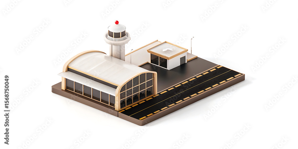 Fototapete isometric 3d model of airport terminal building and control tower