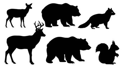 Silhouette wildlife animals vector illustration featuring deer bear raccoon and squirrel design