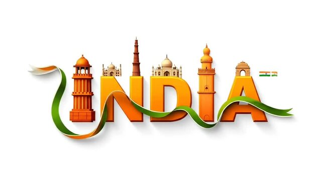 available
India Typography with Famous Landmarks, Republic Day Celebration. 26 January Banner, Sale.