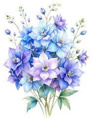 Fototapeta premium Watercolor Larkspur Cluster in Violet and Blue – Elegant Floral PNG Clipart