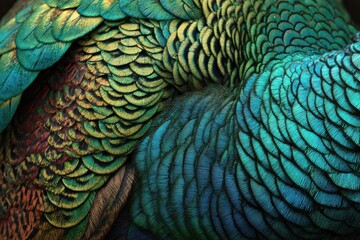 Shimmering Avian Plumage Iridescent Feathers in Emerald Hues