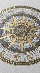 Ornate Gold Sunburst Emblem on Gray and White Background