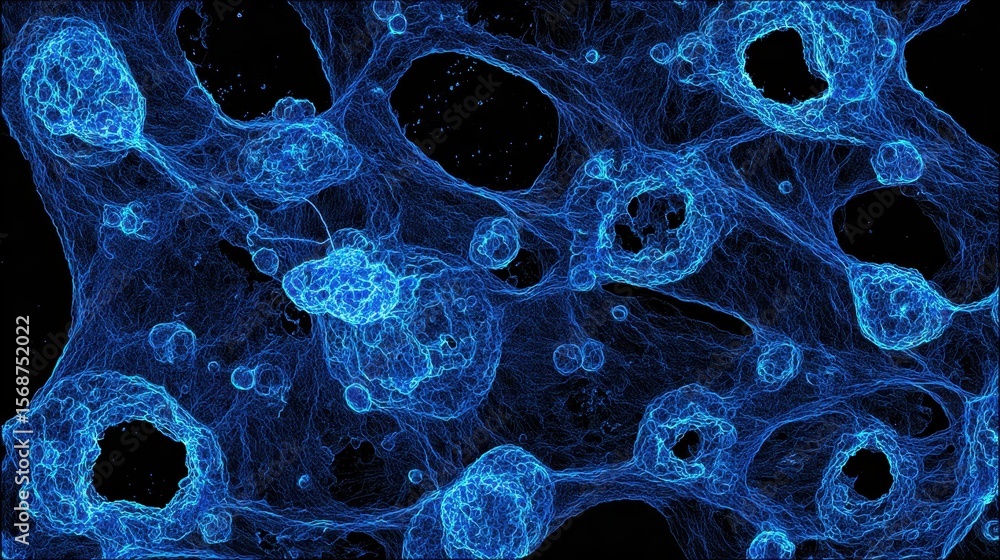 Aufkleber intricate network of interconnected structures in vibrant blue.