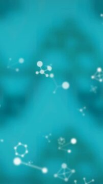 Digital animation of molecular structures against seamless pattern design on blue background