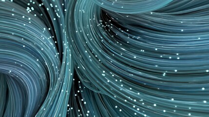 Abstract design of swirling, translucent lines with embedded light particles.