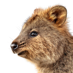 Fototapeta premium Quokka profile cute animal furry face small mammal native to Australia friendly expression wildlife nature close up portrait