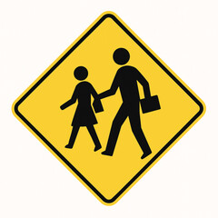 "Pedestrian School Crossing Sign with Walking Figures"