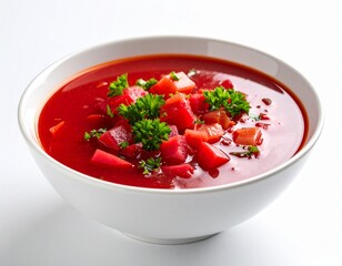 A bowl of red vegetable soup. 