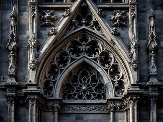 Obraz premium Detailed view of Gothic stone carving with arches and floral motifs. Ideal for history, architecture, and ornamental structure visuals