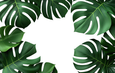 Lush monstera leaves create vibrant and tropical atmosphere, perfect for adding touch of nature to any design. rich green hues and intricate leaf patterns evoke sense of tranquility and freshness