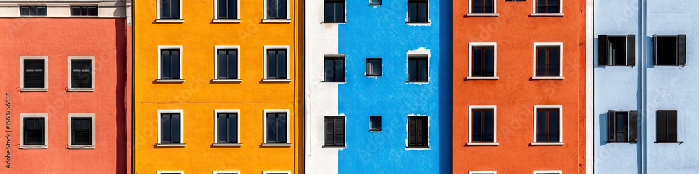 Poster multi-colored building facade with windows