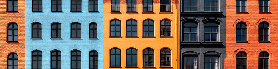 Multi-Story Buildings with Varied Facade Colors and Uniform Window Design