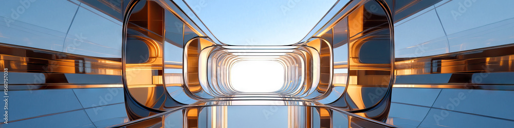 Poster digital rendering of a futuristic metallic corridor