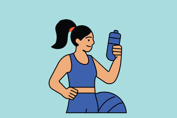 Energetic woman embracing a healthy lifestyle with her water bottle, symbolizing fitness and wellness after a refreshing workout.