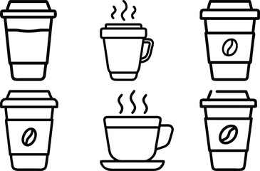 coffee cup line art vector icon set