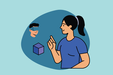 Futuristic illustration of a person using augmented reality and virtual reality for interactive communication showcasing innovation modern interface and digital environment