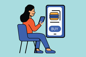 Woman comfortably ordering food online using a mobile application, showcasing the ease of digital shopping and convenient delivery.