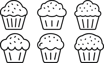 set of line art vector of cupcakes icon