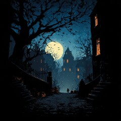 Fototapeta premium dark night halloween illustration