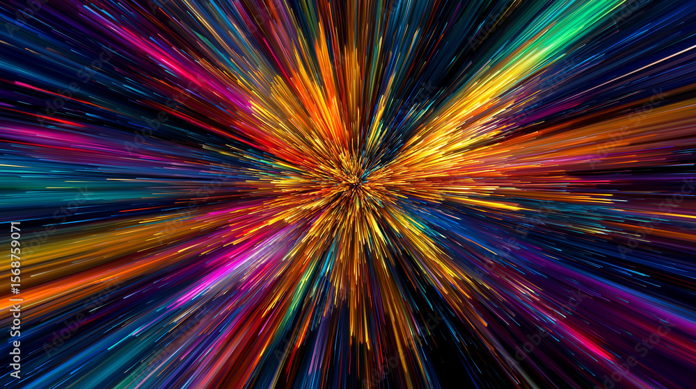 Poster dynamic light streaks burst forth in an explosion of radiant color, creating a vibrant, abstract bac