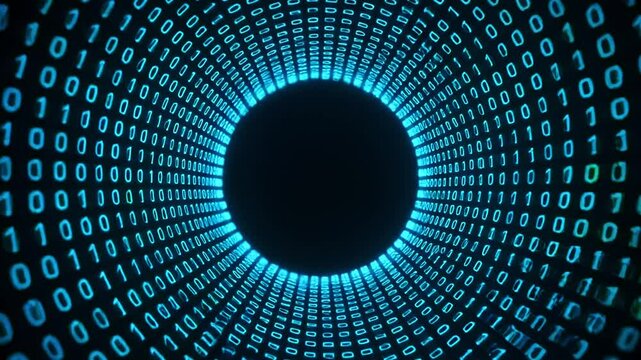 Futuristic Binary Code Tunnel 3D Animation - Digital Data Stream Concept