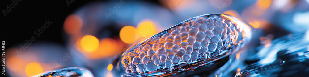 Aufkleber close-up of translucent object with bubbly texture and bokeh background