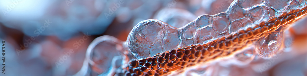 Poster microscopic view of translucent bubbles on textured surface