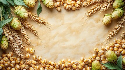 Barley, Hops and Malted Barley on Parchment Paper for Brewing Beer