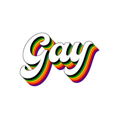 Obraz premium Vibrant 'Gay' text, brilliantly rendered in rainbow colors, celebrating pride, identity, diversity, and the spirit of love and equality for all.