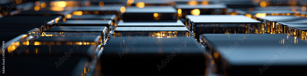 Poster grid of translucent metallic cubes with internal illumination