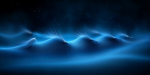 Dandelion Seeds Drifting on Celestial Blue Ripples, Abstract Dreamscape