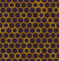 Seamless Geometric Hexagon Honeycomb Gold Pattern on Black Vector for Wallpaper, Tile, and Fabric
