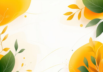Naklejka premium Bright and vibrant background featuring abstract geometric shapes and leaves in shades of yellow and green, creating fresh and lively atmosphere perfect for various design projects