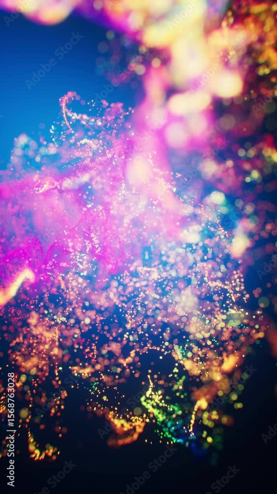 Poster flowing wave particles background, 3d rendering.