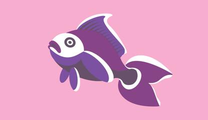 Fototapeta premium Purple Ornamental Fish Vector Illustration with Bubbles