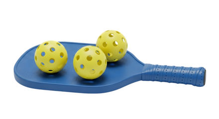 Yellow Pickleball Balls and Paddle on Transparent Background