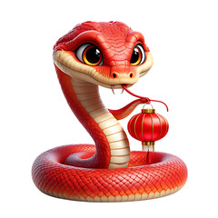 Fototapeta premium Adorable Red Snake, Chinese New Year Lantern, Cute Cartoon Reptile Illustration