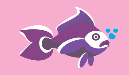 Purple Ornamental Fish Vector Illustration with Bubbles
