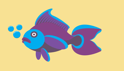 Cute Ornamental Fish Vector Illustration with Bubbles