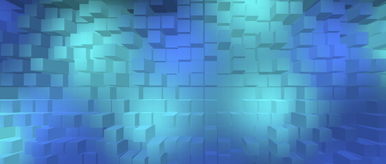Blue and Teal Exploding Cubes Background