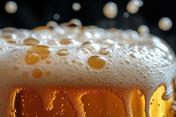 Close-up of Beer with Bubbles and Foam for Beverage Marketing