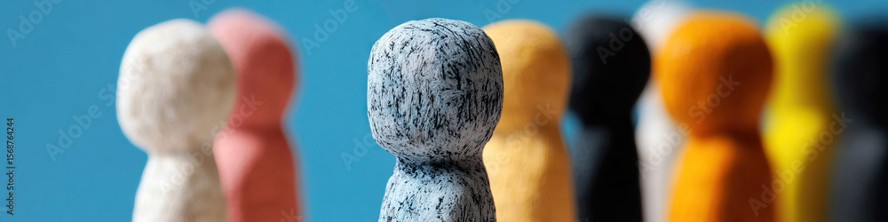 Poster close-up of multicolored figurines in a row