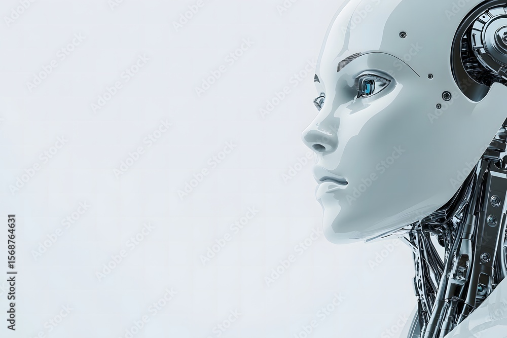 Aufkleber futuristic close-up of a humanoid robot with sleek features and technology