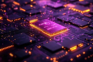 High - Tech Circuit Board with Glowing CPU Chip: Advanced Technology for Digital Design, Engineering, and Innovation